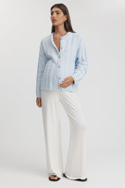 Maternity Cable Knit Cardigan (Powder Blue) 2