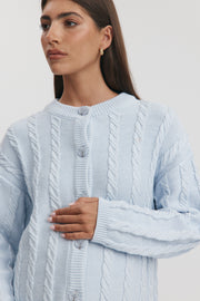 Maternity Cable Knit Cardigan (Powder Blue) 4