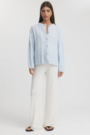 Maternity Cable Knit Cardigan (Powder Blue) 5