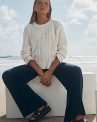 Maternity Cable Knit Sweater (White) 1