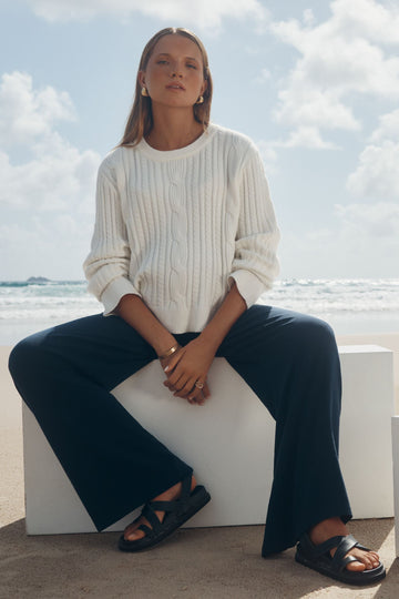 Maternity Cable Knit Sweater (White) 1