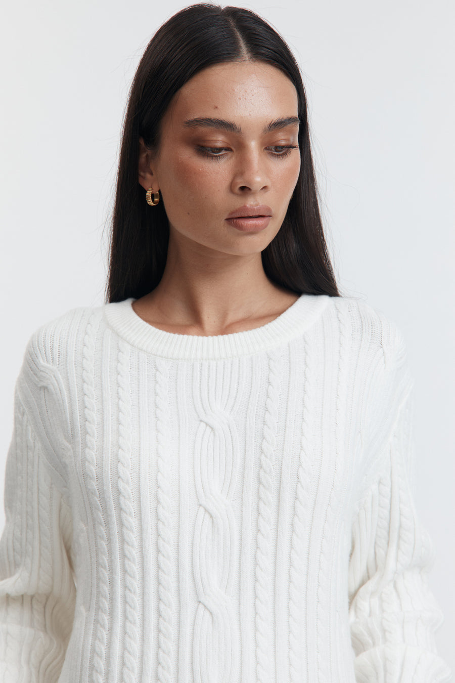 Maternity Cable Knit Sweater (White) 2