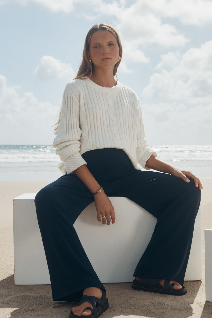 Maternity Cable Knit Sweater (White) 5