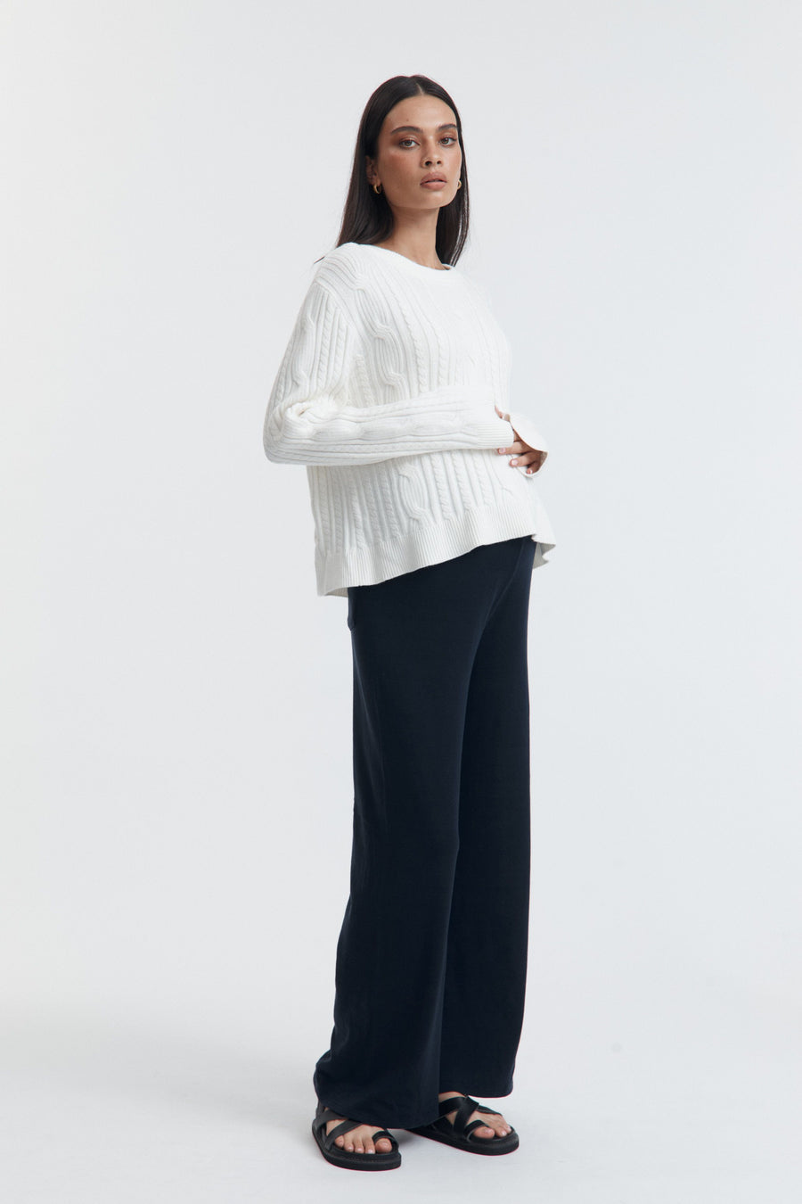 Maternity Cable Knit Sweater (White) 6