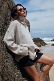 Maternity Chunky Turtleneck Knit (Oat) 1