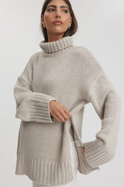 Maternity Chunky Turtleneck Knit (Oat) 10