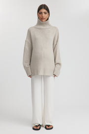 Maternity Chunky Turtleneck Knit (Oat) 2