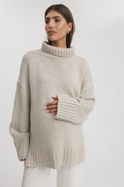 Maternity Chunky Turtleneck Knit (Oat) 6
