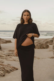 Maternity Cotton Knit Skirt (Black) 1