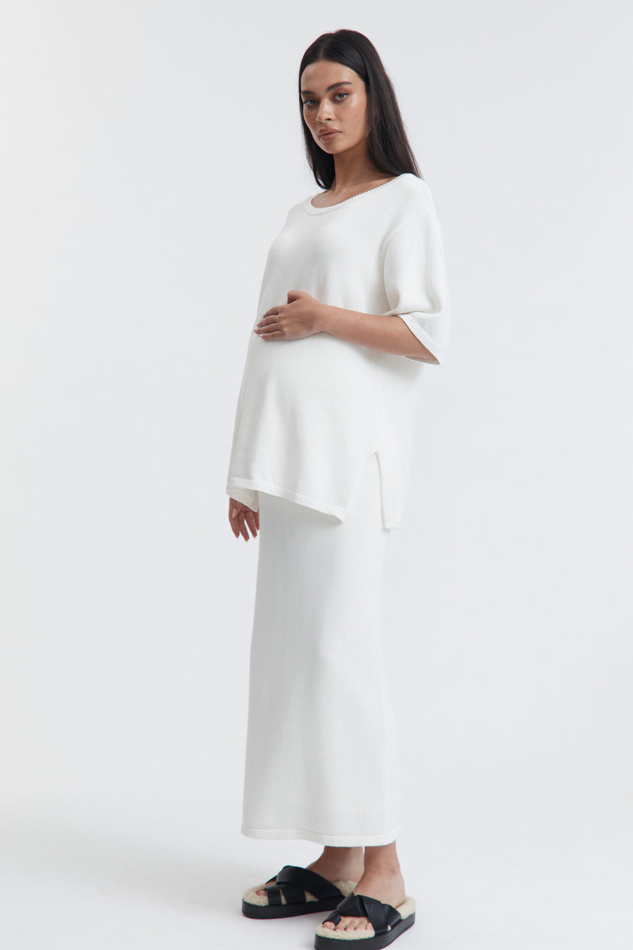 Maternity Cotton Knit Skirt (Off White) 8