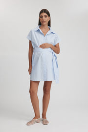 Maternity Cotton Poplin Mini Dress (Ice Blue) 3