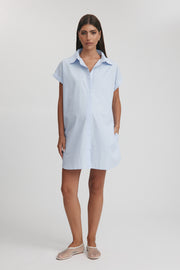 Maternity Cotton Poplin Mini Dress (Ice Blue) 5