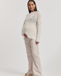 Maternity Cotton Poplin Pant (Stone) 2