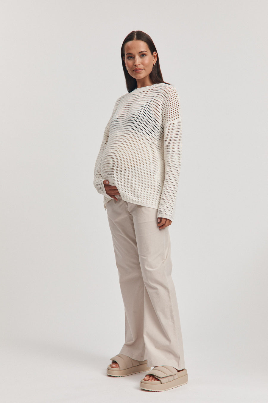 Maternity Cotton Poplin Pant (Stone) 2