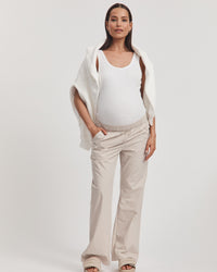 Maternity Cotton Poplin Pant (Stone) 5