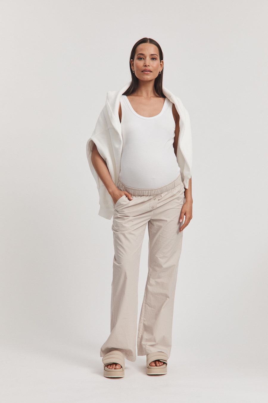 Maternity Cotton Poplin Pant (Stone) 5