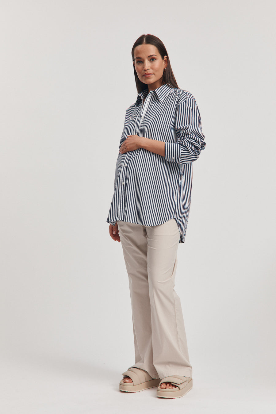 Maternity Cotton Poplin Pant (Stone) 7