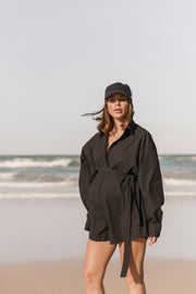 Maternity Cotton Poplin Romper (Black) 1