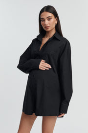 Maternity Cotton Poplin Romper (Black) 9