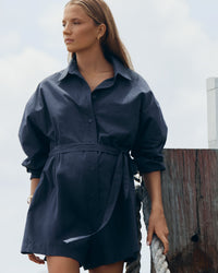 Maternity Cotton Poplin Romper (Navy) 1