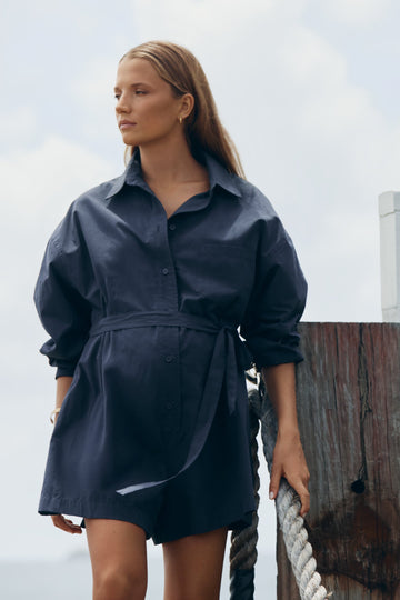 Maternity Cotton Poplin Romper (Navy) 1