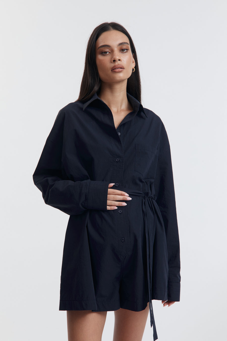 Maternity Cotton Poplin Romper (Navy) 4