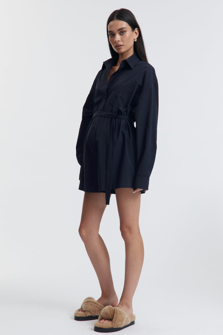 Maternity Cotton Poplin Romper (Navy) 8