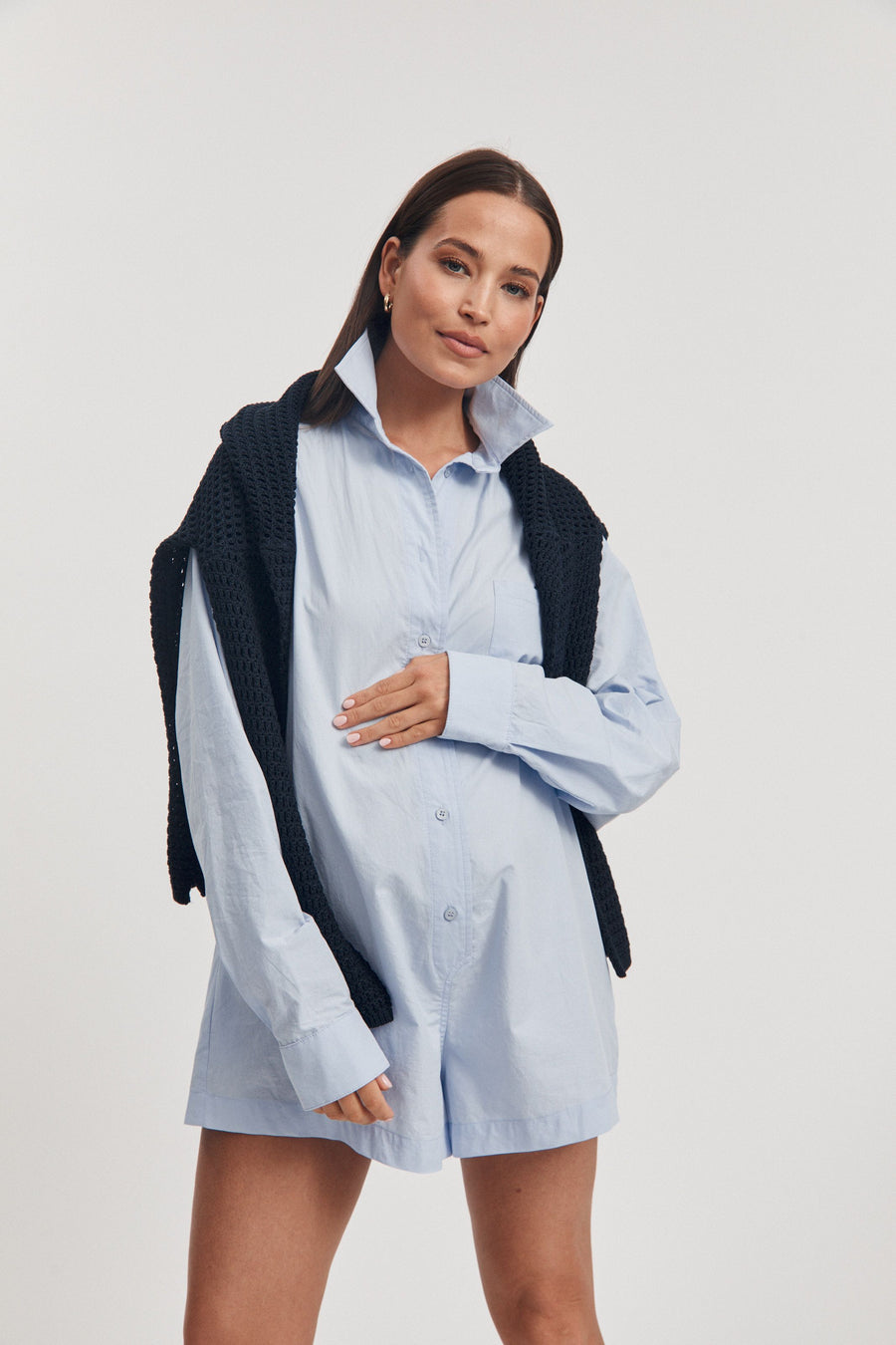 Maternity Cotton Poplin Romper (Sky) 15