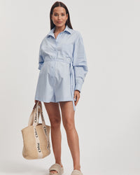 Maternity Cotton Poplin Romper (Sky) 3