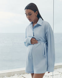 Maternity Cotton Poplin Romper (Sky) 4