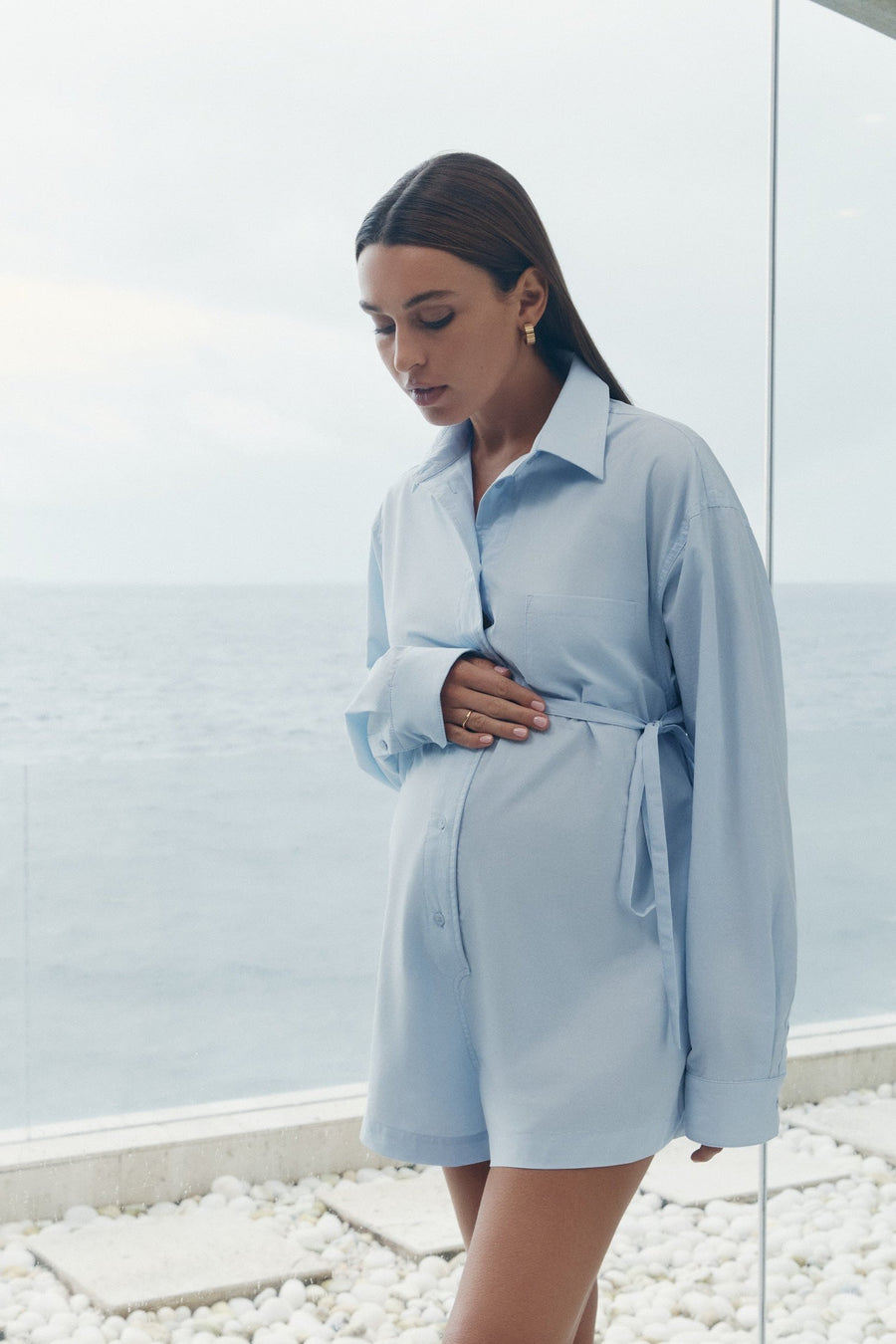 Maternity Cotton Poplin Romper (Sky) 4