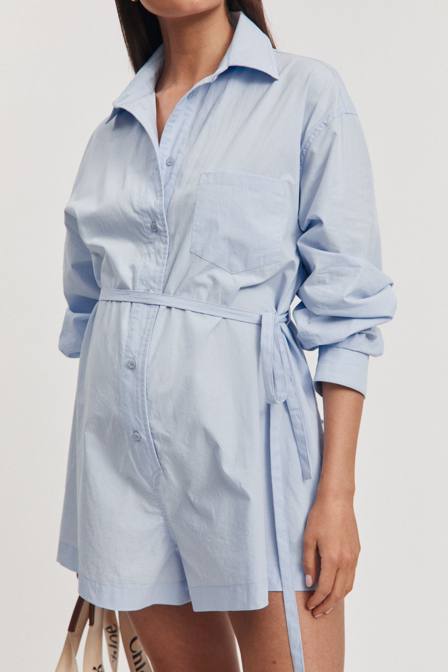 Maternity Cotton Poplin Romper (Sky) 6