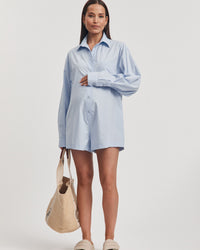 Maternity Cotton Poplin Romper (Sky) 7