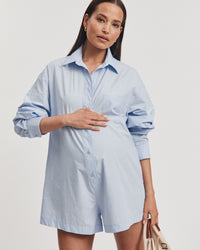 Maternity Cotton Poplin Romper (Sky) 8