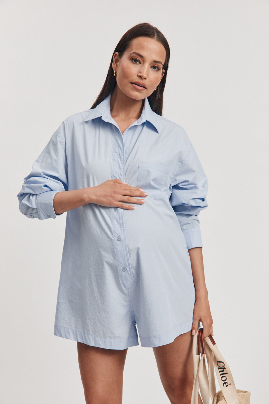 Maternity Cotton Poplin Romper (Sky) 8