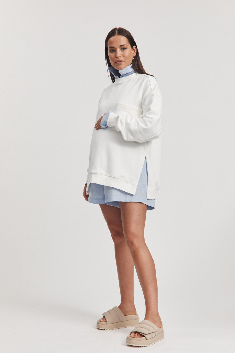 Maternity Cotton Poplin Romper (Sky) 9