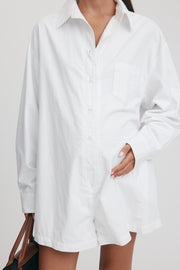 Maternity Cotton Poplin Romper (White) 8
