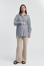 Maternity Cotton Poplin Shirt (Block Stripe) 2