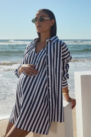 Maternity Cotton Poplin Shirt (Block Stripe) 9