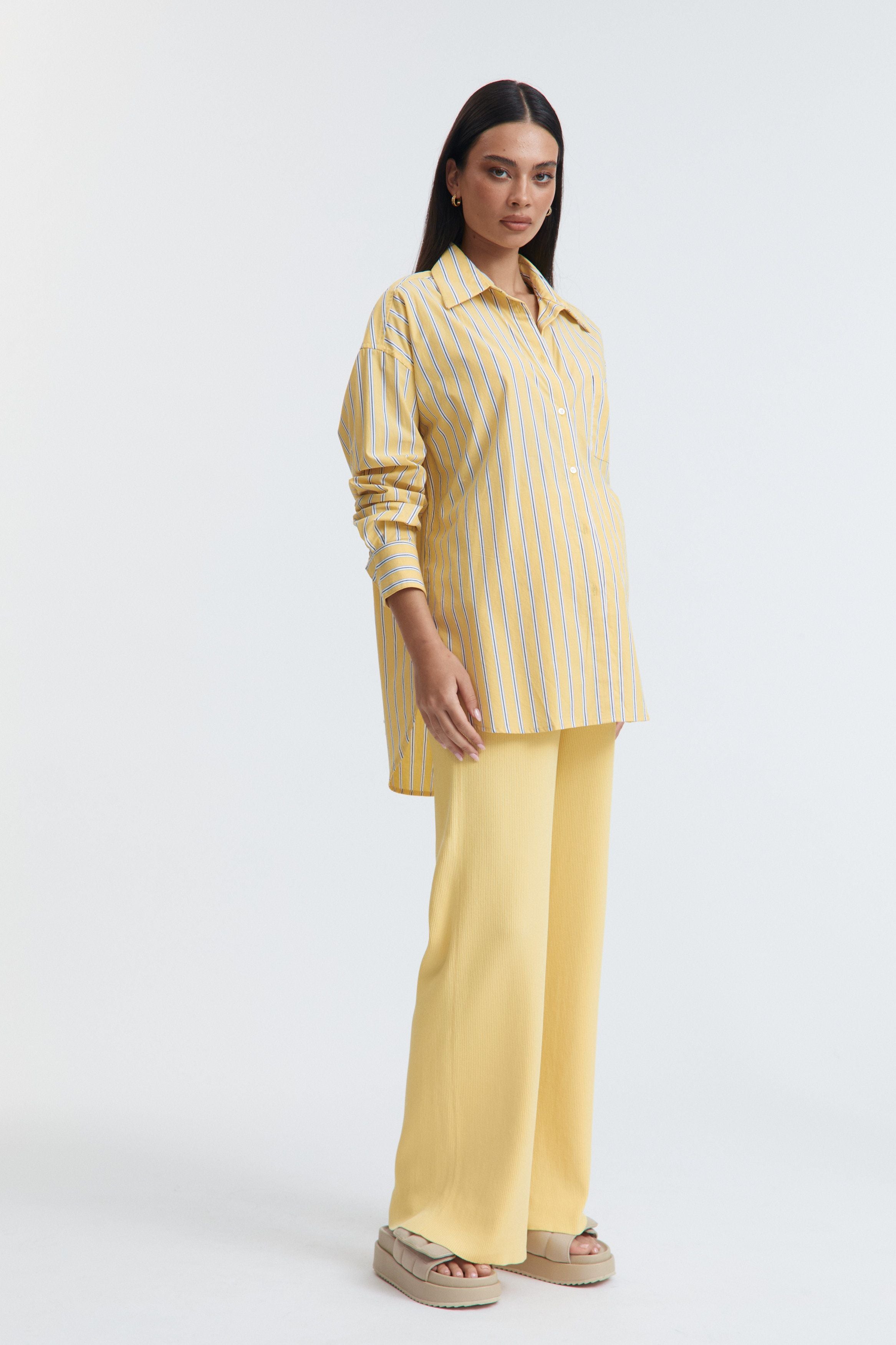 Maternity Cotton Poplin Shirt (Lemon Navy Stripe) 1