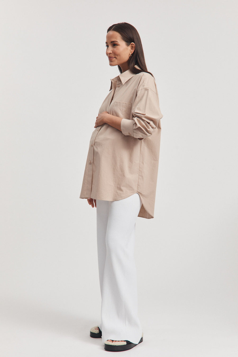 Maternity Cotton Poplin Shirt (Light Mocha) 1