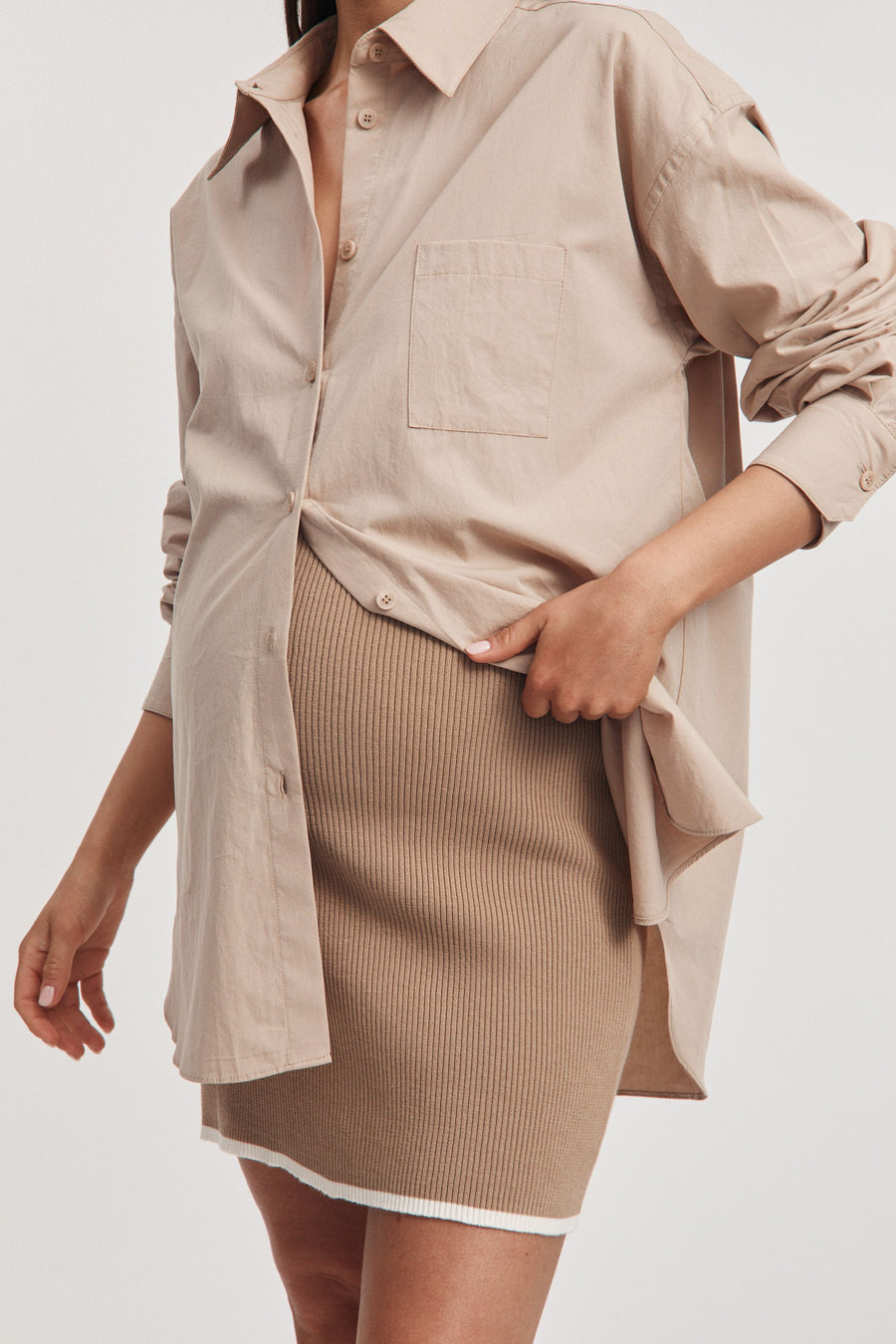 Maternity Cotton Poplin Shirt (Light Mocha) 2