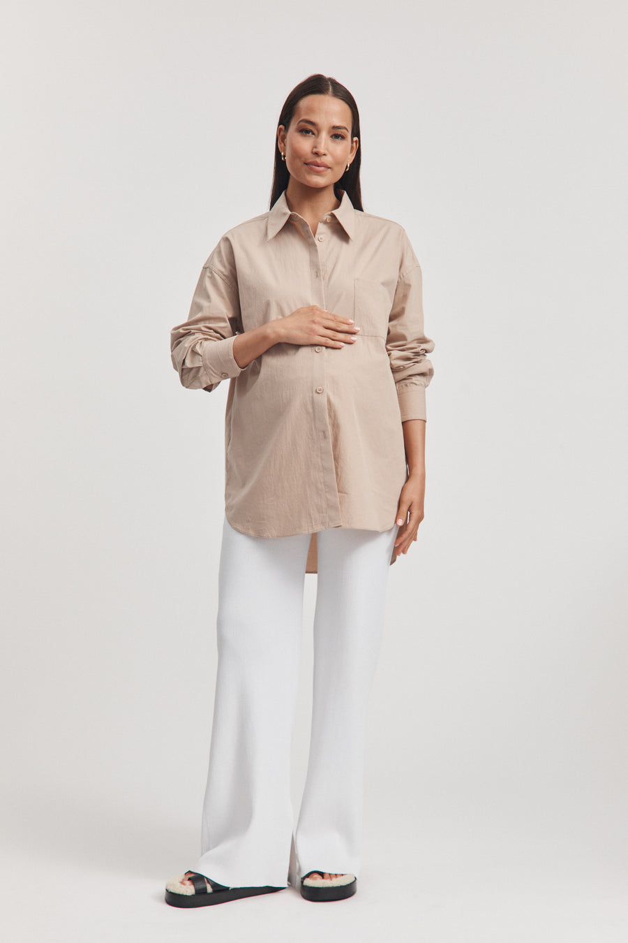 Maternity Cotton Poplin Shirt (Light Mocha) 3