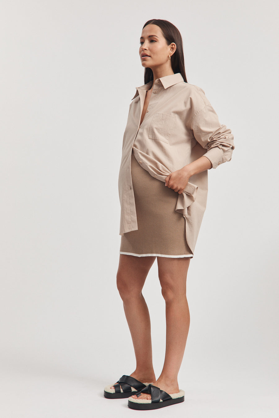 Maternity Cotton Poplin Shirt (Light Mocha) 4