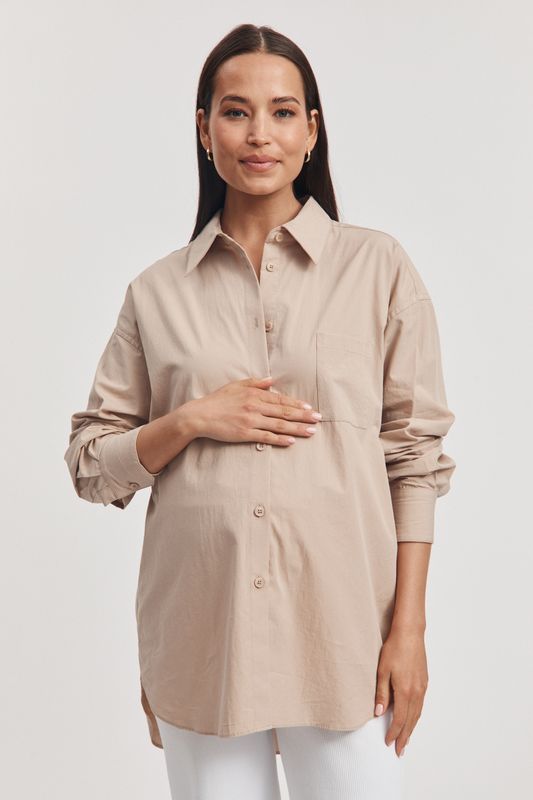 Maternity Cotton Poplin Shirt (Light Mocha) 5