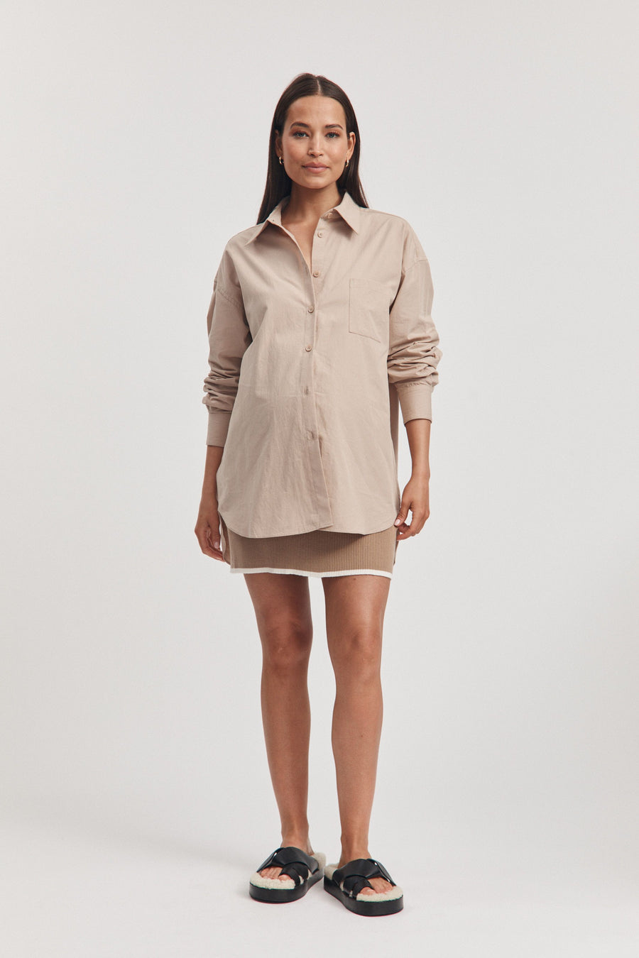 Maternity Cotton Poplin Shirt (Light Mocha) 6