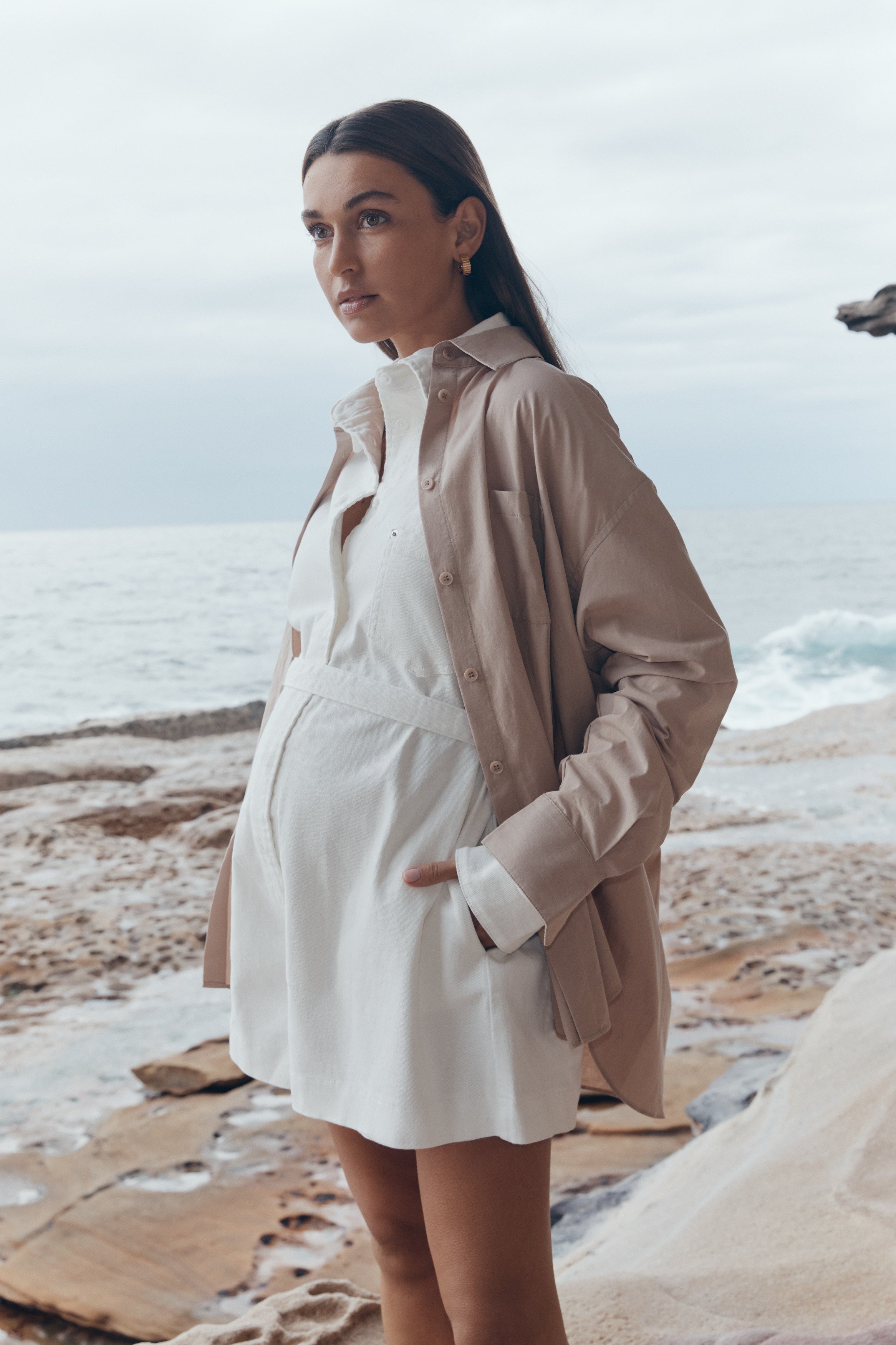 Maternity Cotton Poplin Shirt (Light Mocha) 9