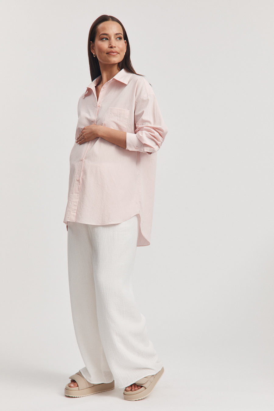 Maternity Cotton Poplin Shirt (Pink) 2