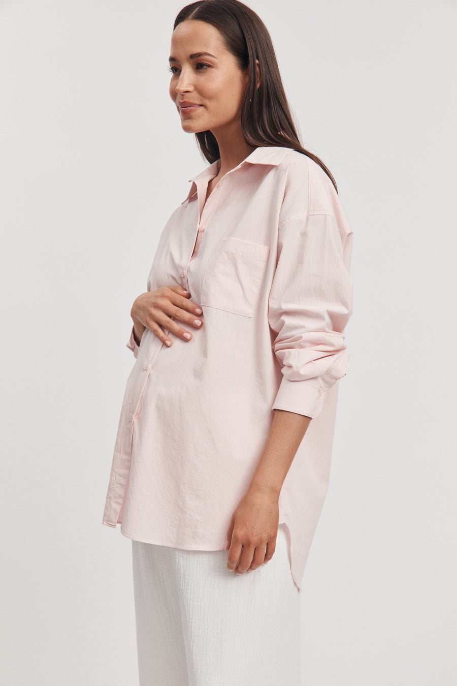 Maternity Cotton Poplin Shirt (Pink) 4