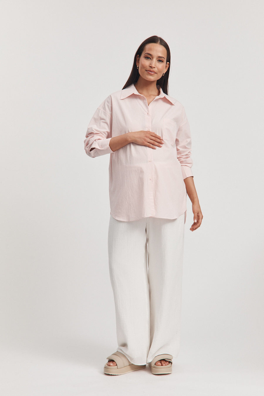 Maternity Cotton Poplin Shirt (Pink) 7